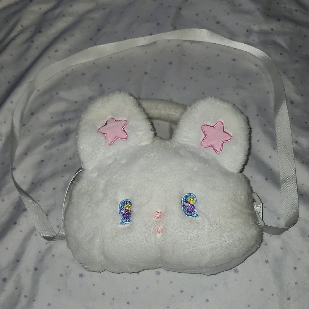 Cute Mini White and Pink Bunny Kids Handbag Girls Small Faux Fur Crossbody Purse